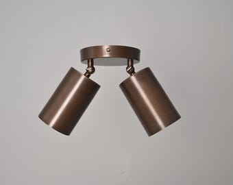 Spot de plafond moderne Mid-Century encastrable cylindrique à 2 ampoules réglable fait main en laiton