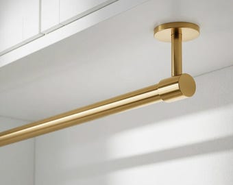 Modern Brass Closet Rod: Wall Mounted Wardrobe Rail, Minimalist Clothing Bar
