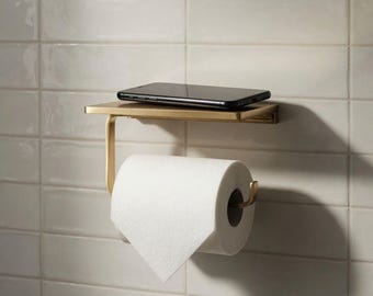 Porte-papier toilette en laiton avec étagère : décoration de salle de bain vintage
