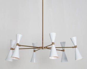 Lámpara de araña Sputnik de latón italiano: lámpara de techo moderna de mediados de siglo con 12 luces