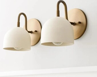 Appliques murales dôme Mid-Century en laiton - Luminaire moderne en forme de dôme crème mat