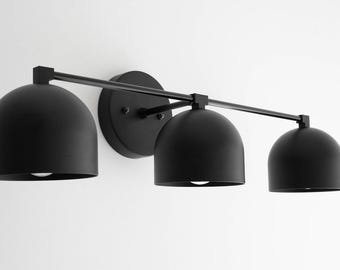 Aplique de parede moderno com 3 lâmpadas, luminária de parede preta e dourada para banheiro, iluminação de banheiro estilo meados do século, luminária de parede industrial, luminária minimalista para quarto.