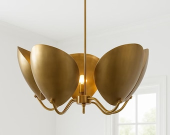 Modern Brass Chandelier-Stilnovo Style Three Curved Disk Shade Sputnik Pendant Light Fixture Brass Pendant Light - Brass Ceiling Fixture