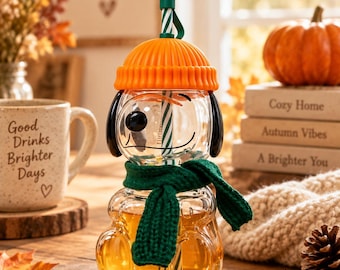 Cute Dog Glass Cup with Straw, 20 oz Fall Tumbler, 2026 Limited Edition, Cozy Kawaii Gift