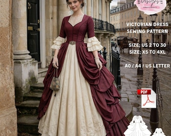 Victorian Bustle Gown Sewing Pattern – Historical Ball Gown (PDF Download)
