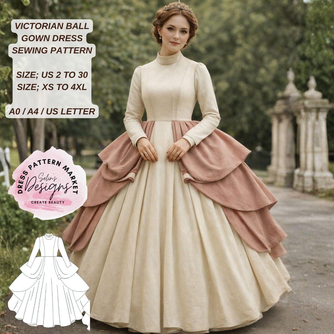 Victorian Ball Gown Sewing Pattern Layered Skirt Historical Dress (US — free download