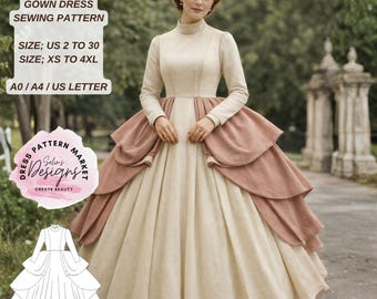 Viktorianisches Ballkleid Schnittmuster - Lagenrock Historisches Kleid (US 2-30)