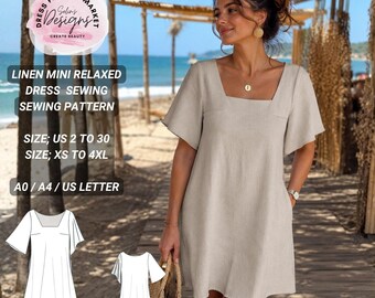 Linen Mini Dress Sewing Pattern | Relaxed Short Sleeve Summer Style (Digital PDF)