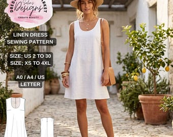 Linen Shift Dress Sewing Pattern, Sleeveless Summer Style (PDF Download)