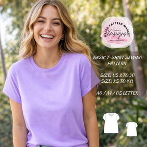 Basic Relaxed Fit T-Shirt Sewing Pattern (PDF Download), Beginner Crew Neck Tee