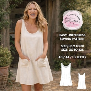 Easy Linen Dress Sewing Pattern, Loose Summer Tunic, Sleeveless A-Line, Beginner Friendly (PDF Download)