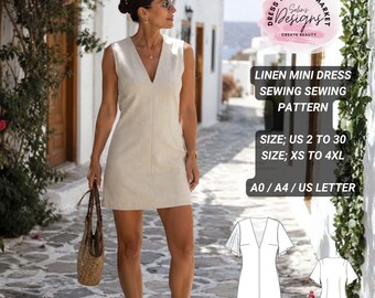 Linen V-Neck Mini Dress Sewing Pattern (Digital PDF)