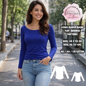 Fitted Long Sleeve Basic Top Sewing Pattern | Minimalist Blouse PDF (Digital Download)