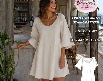 Linen Tent Dress Sewing Pattern, Relaxed Mini Tunic (PDF Download)