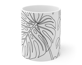 Botanical Minimalist Coffee Mug | Unique Gift | 11oz Ceramic