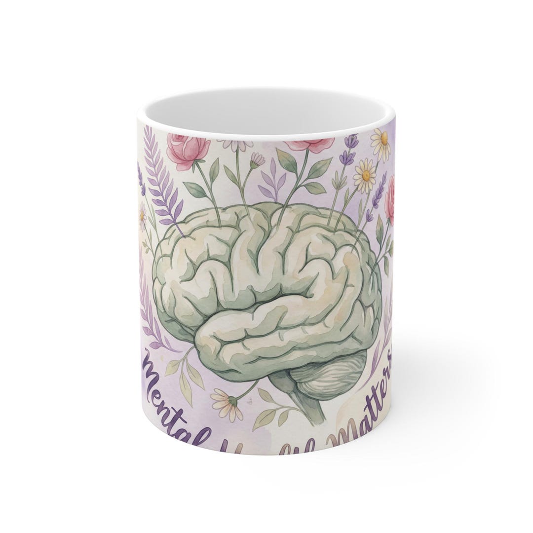 Mental Health Matters - Floral Brain Art Awareness Sticker Coffee Mug ...