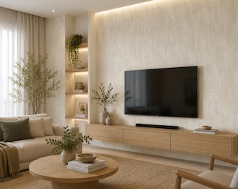 Abstract structuurbehang | Gebroken witte penseelstreek wandbekleding | Modern eigentijds interieur