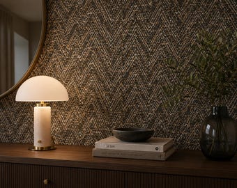 Gray & Terracotta Geometric Wallpaper | Textured Non-Woven Wallpaper | Modern Chevron Wall Covering | Abstract Pattern Wallpaper