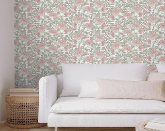 Floral Wallpaper | Traditional Non-Woven | Vintage Botanical Wallpaper | Neutral Flower Wall Decor