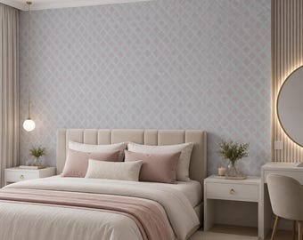 Silver Geometric Wallpaper | Modern Non-Woven Wall Covering | Metallic Geometric Pattern | Contemporary Accent Wall Decor | Luxury Wallpaper