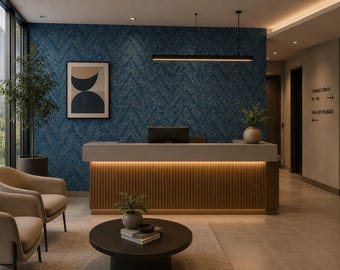 Blue & Orange Geometric Wallpaper | Modern Non-Woven Wallpaper | Abstract Chevron Wall Covering |  Textured Geometric Design
