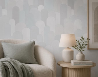 Modern Geometric Arch Wallpaper | Gray Non-Woven Wallpaper | Contemporary Wall Covering |  Neutral Pattern Wallpaper