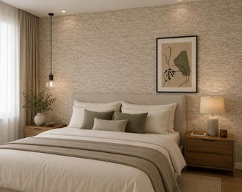 Beige Textured Wallpaper | Non-Woven Wall Covering | Neutral Modern Wallpaper | Linen Effect Wallpaper | Elegant Textured Wall Decor
