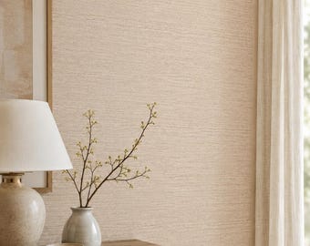 Natural Beige Textured Wallpaper | Neutral Linen Look Wallpaper | Non Woven Wallpaper | Warm Minimalist Wall Decor