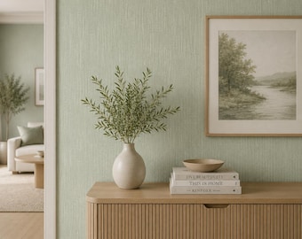 Mint Green Textured Wallpaper | Modern Non-Woven Wallcovering | Subtle Linear Pattern Wallpaper | Contemporary Mint Green Home Decor