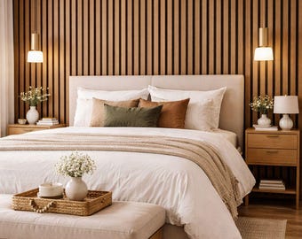 Tapete Holzleisten | Moderne Holzplattenwand | Abnehmbares Lamellenwanddekor |3D-Holzoptik-Tapete |Skandinavische Akzentwand