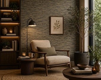 Dark Charcoal Textured Wallpaper | Non-Woven Wall Covering | Modern Organic Pattern Wallpaper | Luxury Neutral Wall Decor
