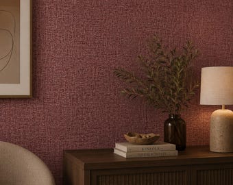 Burgundy Textured Wallpaper | Wine Red Non-Woven Wallpaper | Linen Effect Wall Covering | Elegant Textured Wallpaper | Modern Wall Decor