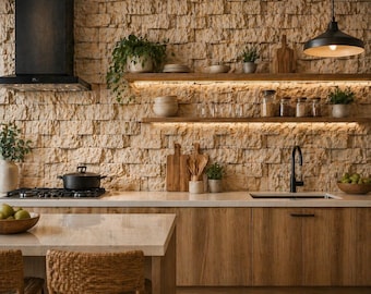 Beige 3D Brick Wallpaper | Textured Stone Panel, Rustic Wall Decor