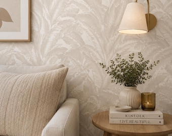 Gray Leaf Wallpaper | Botanical Non-Woven Wallpaper | Modern Foliage Wall Covering | Neutral Nature Wall Decor | Contemporary Gray Wallpaper