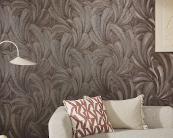 Brown Leaf Wallpaper | Botanical Non-Woven Wallpaper | Modern Foliage Wall Covering | Neutral Nature Wall Decor |
