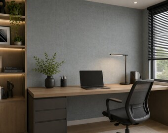 Textured Gray Wallpaper | Modern Non-Woven Wallcovering | Subtle Linear Pattern Wallpaper | Contemporary Green Home Decor