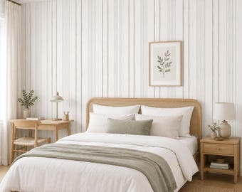 Beige Striped Wallpaper | Modern Non-Woven Wall Covering | Neutral Vertical Stripe Wallpaper | Minimalist Wall Decor
