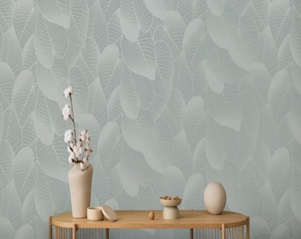 Green Leaf Wallpaper | Botanical Non-Woven Wallpaper | Tropical Foliage Wall Covering | | Modern Botanical Wallpaper