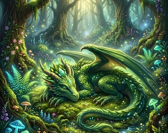 Japanese Dragon Art Collection Printable Wall Art | 5 PNG Digital Download | Forest Sakura Shrine Fantasy Set