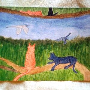 Carte humoristique chat « Regarder la rivière couler », 3 x 4,5 pouces, 9 pouces x 12 pouces, ou personnalisée