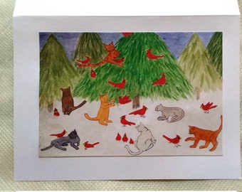 Cat humor Christmas card, "Peace on Earth", 5.5" X 4"
