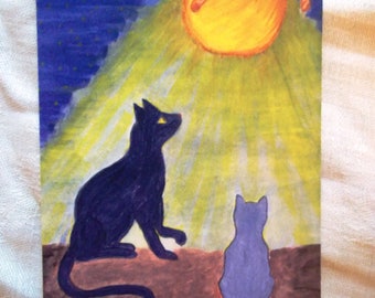Cat Humor card "The Cat on the Moon", 3" X 4.5", 9" X 12", or custom