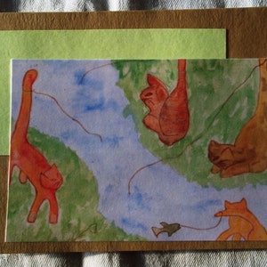 Carte humoristique de chat, « Cat Fishin' », 5,5 x 10 cm