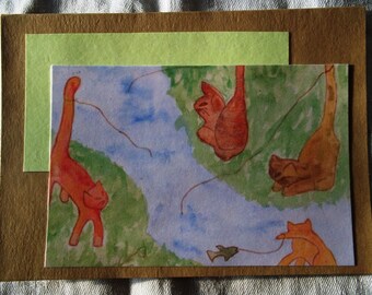 Cat humor card, "Cat Fishin'", 5.5" X 4"