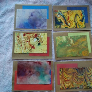 Notecards de papier kraft blanc marbré, set de 6, couleurs variées, toutes les occasions