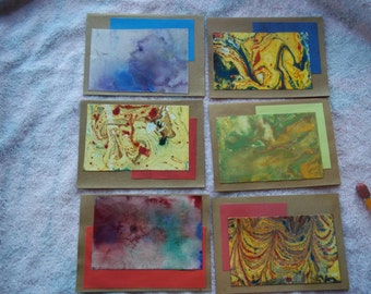Notecards de papier kraft blanc marbré, set de 6, couleurs variées, toutes les occasions