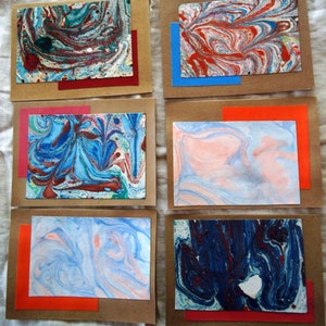Notecards de papier kraft blanc marbré à la main, lot de 6, couleurs assorties, toutes les occasions, 5,5 "X 4"