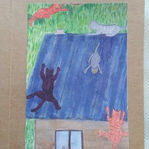 Carte humoristique de chat, « Des chats sur un toit brûlant », 5,5 x 10 cm