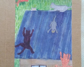Cat humor card, "Cats on a Hot Tin Roof", 5.5" X 4"