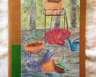 Cat humor card "Kitty Still Life", 5.5" X 4"